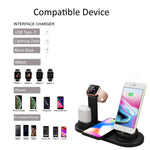 HQ-UD15 5in1 8ピン + Micro USB + USB-C / Type-C インターフェース + 8ピンイヤホン充電インターフェース + ワイヤレス充電チャージャーベース 時計スタンド付き（ホワイト）、ワイヤレス充電対応ブラック、ワイヤレス充電対応ホワイト、ワイヤレス充電対応シルバー