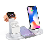 HQ-UD15 5in1 8ピン + Micro USB + USB-C / Type-C インターフェース + 8ピンイヤホン充電インターフェース + ワイヤレス充電チャージャーベース 時計スタンド付き（ホワイト）、ワイヤレス充電対応ブラック、ワイヤレス充電対応ホワイト、ワイヤレス充電対応シルバー