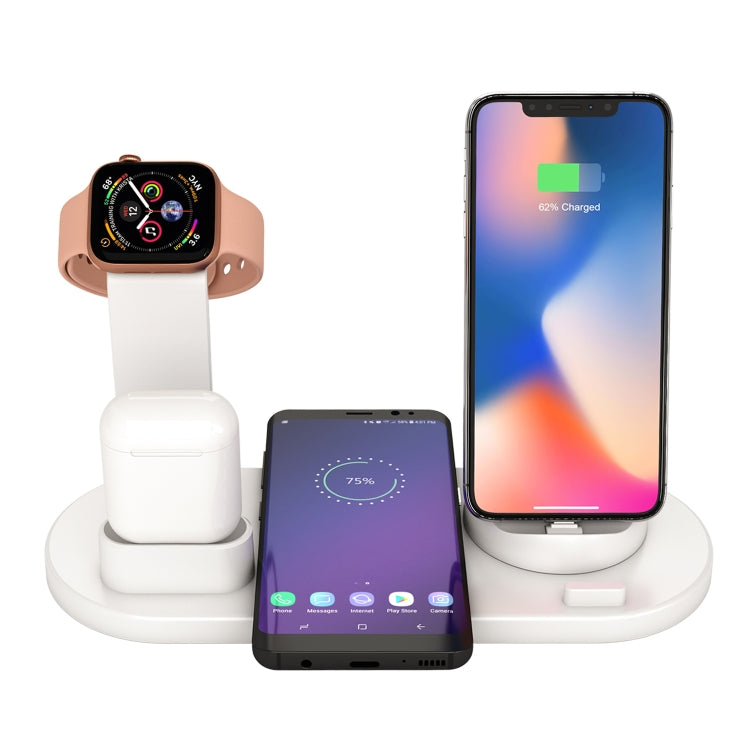 HQ-UD15 5in1 8ピン + Micro USB + USB-C / Type-C インターフェース + 8ピンイヤホン充電インターフェース + ワイヤレス充電チャージャーベース 時計スタンド付き（ホワイト）、ワイヤレス充電対応ブラック、ワイヤレス充電対応ホワイト、ワイヤレス充電対応シルバー