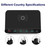 828W 7in1 60W QC 3.0 USBインターフェース + 4 USBポート + USB-C / Type-Cインターフェース + ワイヤレス充電 多機能チャージャー 携帯電話ホルダー機能付き、AUプラグ、AUプラグブラック、AUプラグホワイト