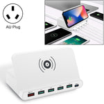 828W 7in1 60W QC 3.0 USBインターフェース + 4 USBポート + USB-C / Type-Cインターフェース + ワイヤレス充電 多機能チャージャー 携帯電話ホルダー機能付き、AUプラグ、AUプラグブラック、AUプラグホワイト