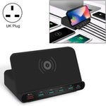 828W 7 in 1 60W QC 3.0 USBインターフェース + 4 USBポート + USB-C / Type-Cインターフェース + ワイヤレス充電多機能充電器 携帯電話ホルダー機能付き、UKプラグ、UKプラグブラック、UKプラグホワイト
