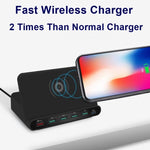 828W 7 in 1 60W QC 3.0 USBインターフェース + 4 USBポート + USB-C / Type-Cインターフェース + ワイヤレス充電多機能充電器 携帯電話ホルダー機能付き、UKプラグ、UKプラグブラック、UKプラグホワイト