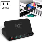 828W 7in1 60W QC 3.0 USBインターフェース + 4 USBポート + USB-C / Type-Cインターフェース + ワイヤレス充電 多機能チャージャー 携帯電話ホルダー機能付き、USプラグ、USプラグブラック、USプラグホワイト
