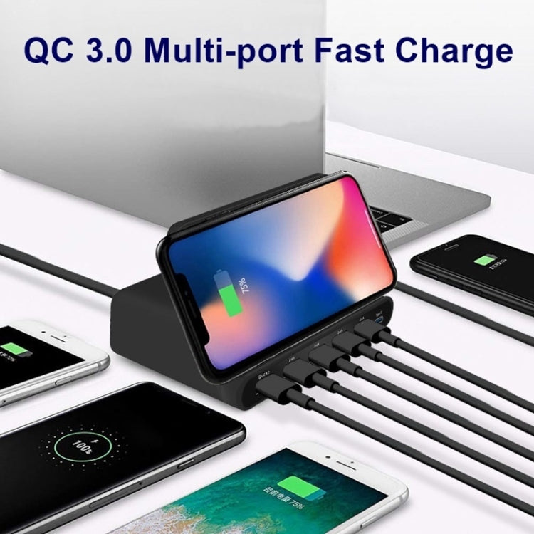 828W 7in1 60W QC 3.0 USBインターフェース + 4 USBポート + USB-C / Type-Cインターフェース + ワイヤレス充電 多機能チャージャー 携帯電話ホルダー機能付き、USプラグ、USプラグブラック、USプラグホワイト