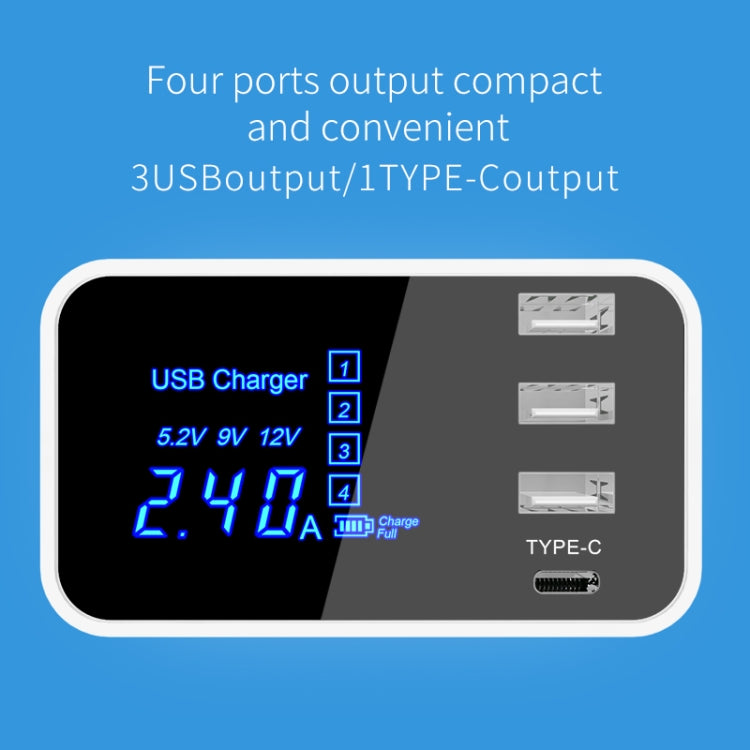 CDA30 20W 3 USBポート + USB-C / Type-Cポート 多機能充電器 LEDディスプレイ付き、UKプラグ、UKプラグ