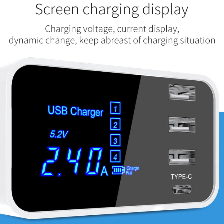 CDA30 20W 3 USBポート + USB-C / Type-Cポート 多機能充電器 LEDディスプレイ付き、USプラグ、USプラグ