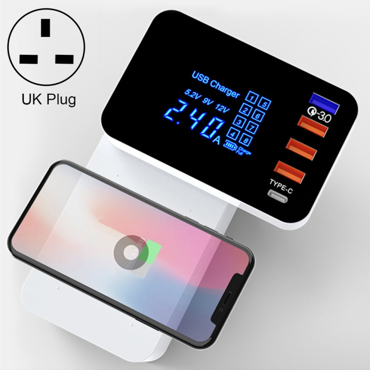 CDA33Q 40W QC 3.0 USB + 3 USBポート + USB-C / Type-Cポート 多機能充電器 LEDディスプレイ付き、UKプラグ、UKプラグ