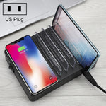 50W 6 USBポート + 2 USB-C / Type-Cポート + ワイヤレス充電 多機能充電器 LEDディスプレイ＆着脱式ベゼル付き、USプラグ、USプラグ