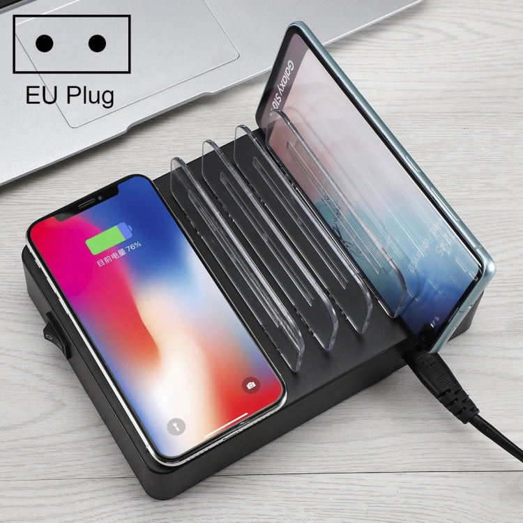 50W 6 USBポート + 2 USB-C / Type-Cポート + ワイヤレス充電 多機能充電器 LEDディスプレイ＆着脱式ベゼル付き、EUプラグ、EUプラグ