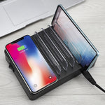 50W 6 USBポート + 2 USB-C / Type-Cポート + ワイヤレス充電 多機能充電器 LEDディスプレイ＆着脱式ベゼル付き、EUプラグ、EUプラグ