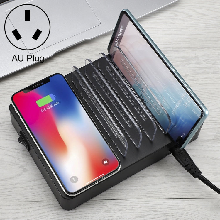 50W 6 USBポート + 2 USB-C / Type-Cポート + ワイヤレス充電 多機能充電器 LEDディスプレイ＆着脱式ベゼル付き、AUプラグ、AUプラグ