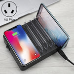 50W 6 USBポート + 2 USB-C / Type-Cポート + ワイヤレス充電 多機能充電器 LEDディスプレイ＆着脱式ベゼル付き、AUプラグ、AUプラグ