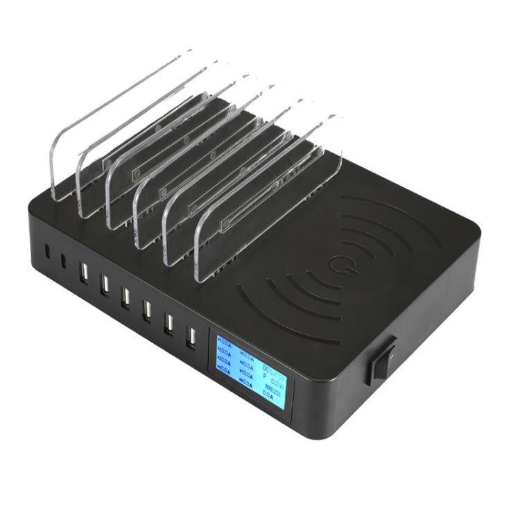 50W 6 USBポート + 2 USB-C / Type-Cポート + ワイヤレス充電 多機能充電器 LEDディスプレイ＆着脱式ベゼル付き、AUプラグ、AUプラグ