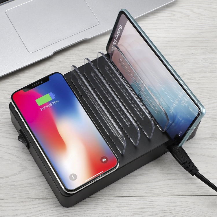 50W 6 USBポート + 2 USB-C / Type-Cポート + ワイヤレス充電 多機能充電器 LEDディスプレイ＆着脱式ベゼル付き、USプラグ、USプラグ