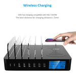 50W 6 USBポート + 2 USB-C / Type-Cポート + ワイヤレス充電 多機能充電器 LEDディスプレイ＆着脱式ベゼル付き、USプラグ、USプラグ