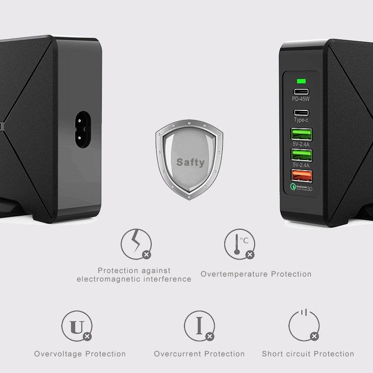 F88 3 x USB + 2 x USB-C / Type-C ポート QC3.0 デスクトップ充電器、F88