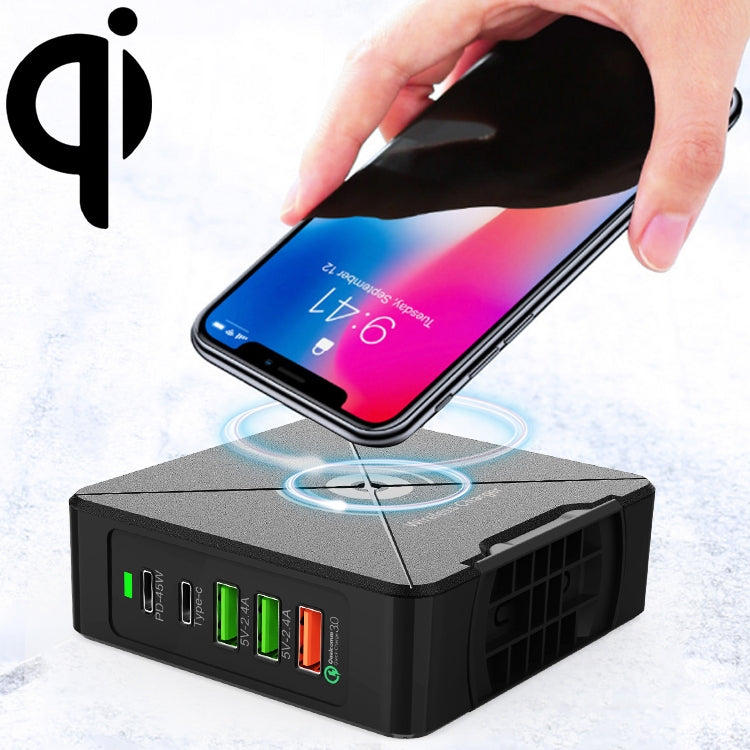 F88W 3 x USB + 2 x USB-C / Type-C ポート QC3.0 デスクトップ充電器 ワイヤレス充電機能付き、F88W