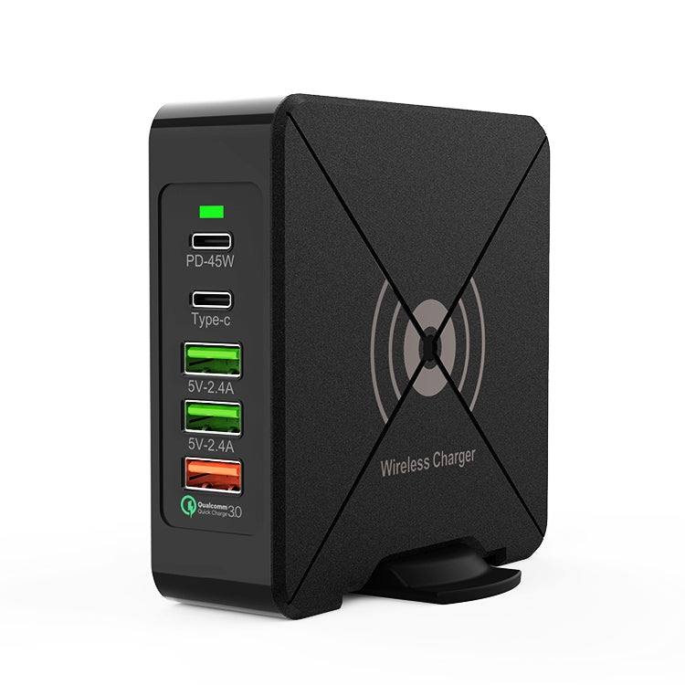 F88W 3 x USB + 2 x USB-C / Type-C ポート QC3.0 デスクトップ充電器 ワイヤレス充電機能付き、F88W