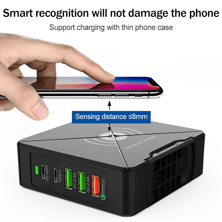 F88W 3 x USB + 2 x USB-C / Type-C ポート QC3.0 デスクトップ充電器 ワイヤレス充電機能付き、F88W