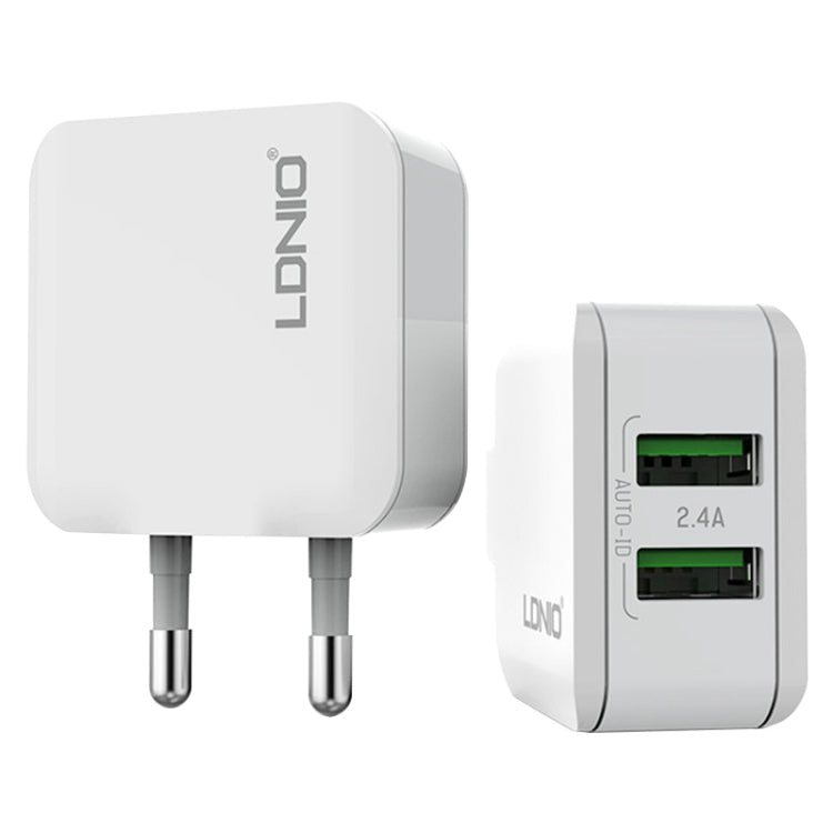 LDNIO A2201 2.4A デュアルUSB 充電ヘッド トラベル直充電 携帯電話アダプター チャージャー 8ピンデータケーブル付き、8ピン
