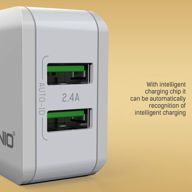 LDNIO A2201 2.4A デュアルUSB 充電ヘッド トラベル直充電 携帯電話アダプター チャージャー 8ピンデータケーブル付き、8ピン