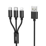 REMAX RC-131TH 1m 2.8A 3-in-1 USB to 8ピン & USB-C / Type-C & Micro USB 充電ケーブル