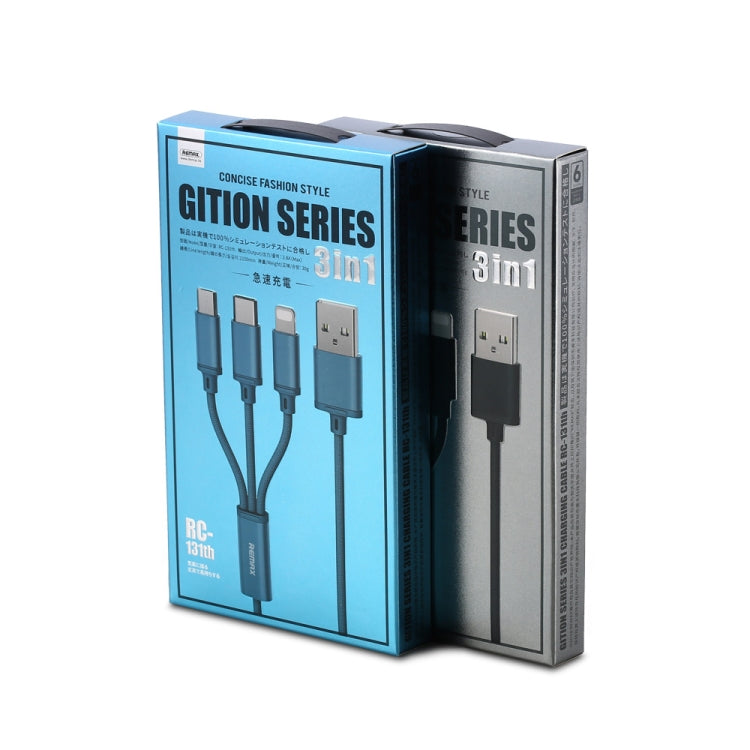 REMAX RC-131TH 1m 2.8A 3-in-1 USB to 8ピン & USB-C / Type-C & Micro USB 充電ケーブル