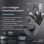 REMAX RC-070TH 1.2m 2A 3-in-1 USB to 8ピン & USB-C / Type-C & Micro USB 充電ケーブル