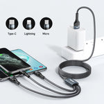 REMAX RC-070TH 1.2m 2A 3-in-1 USB to 8ピン & USB-C / Type-C & Micro USB 充電ケーブル