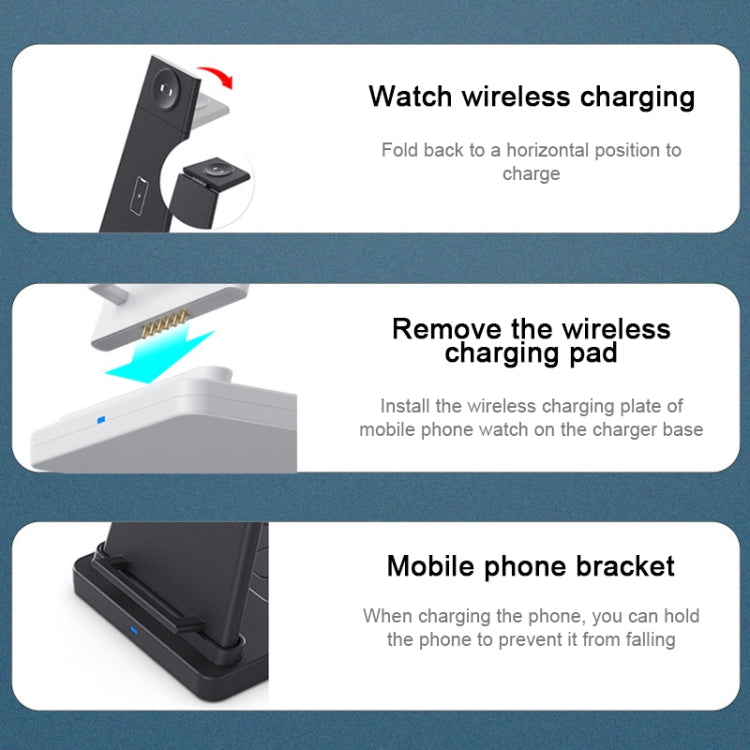 HQ-UD21 3-in-1 折りたたみ式スマホ・時計多機能充電スタンド ワイヤレス充電器 iPhone＆Apple Watch＆AirPods対応、HQ-UD21