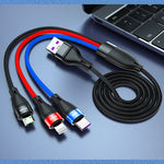 40W 5A USB to Micro USB + USB-C / Type-C + 8ピン 高速充電データケーブル、ケーブル長さ：1.2m、1.2m