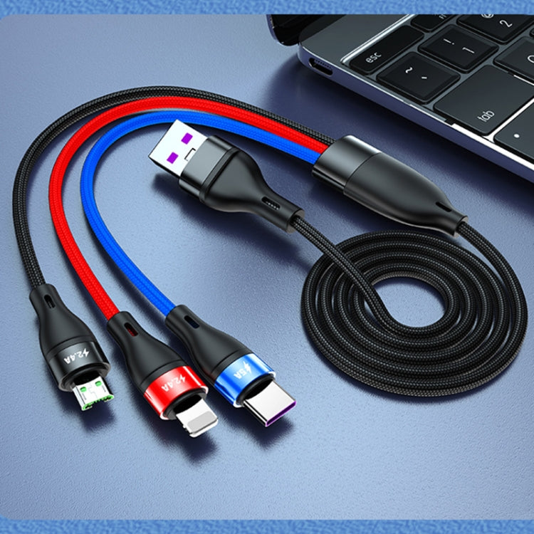 40W 5A USB to Micro USB + USB-C / Type-C + 8ピン 高速充電データケーブル、ケーブル長さ：1.2m、1.2m