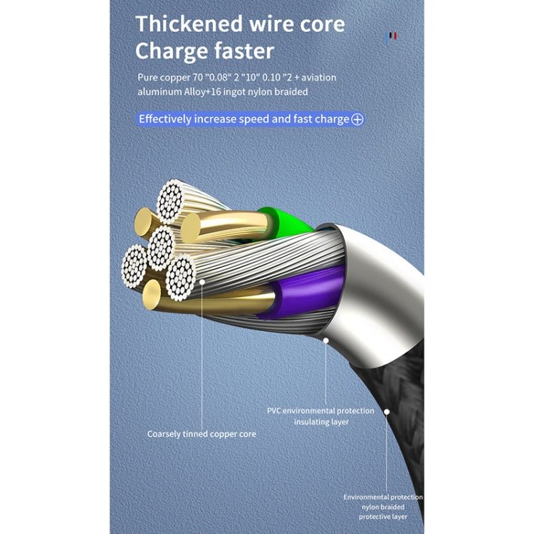 40W 5A USB to Micro USB + USB-C / Type-C + 8ピン 高速充電データケーブル、ケーブル長さ：1.2m、1.2m
