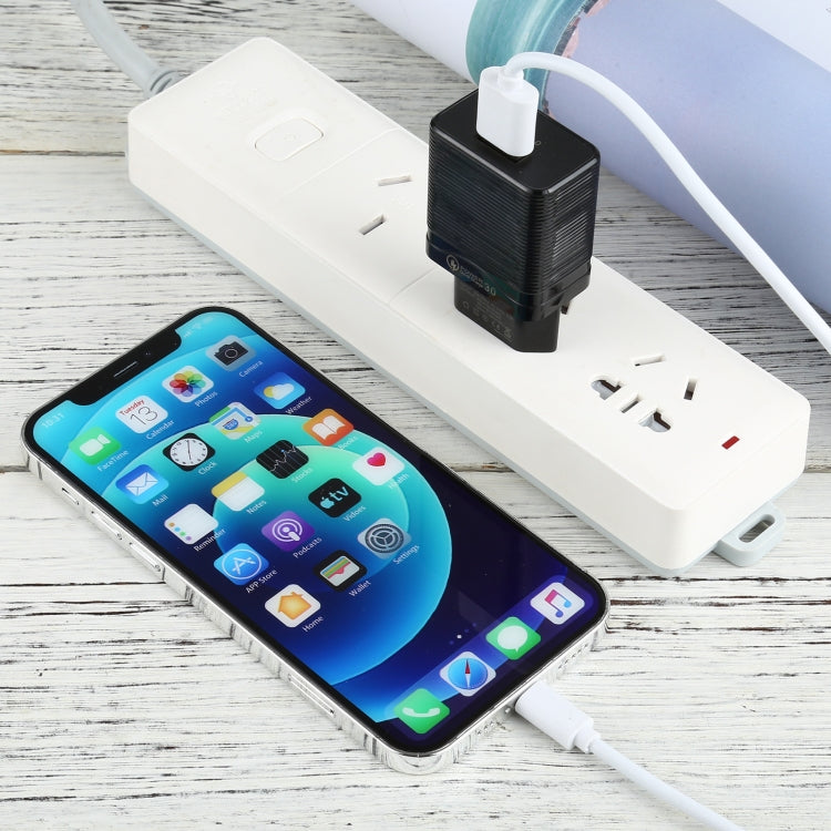 LZ-728 2in1 18W QC 3.0 USBインターフェース トラベルチャージャー + USB to 8ピン データケーブルセット、EUプラグ、ケーブル長：1m、8ピンケーブル付き