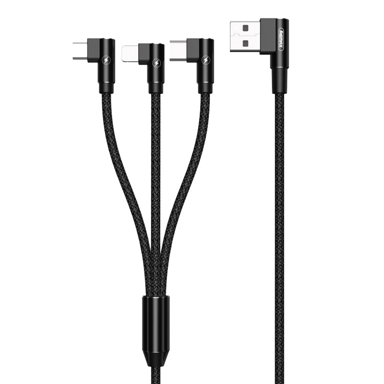 REMAX RC-167th 3イン1 2.1A USBから8ピン＋USB-C／Type-C＋Micro USBレンジシリーズエルボー充電ケーブル、ケーブル長さ：1m