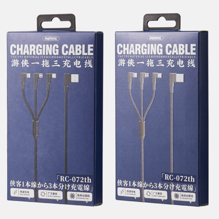 REMAX RC-167th 3イン1 2.1A USBから8ピン＋USB-C／Type-C＋Micro USBレンジシリーズエルボー充電ケーブル、ケーブル長さ：1m