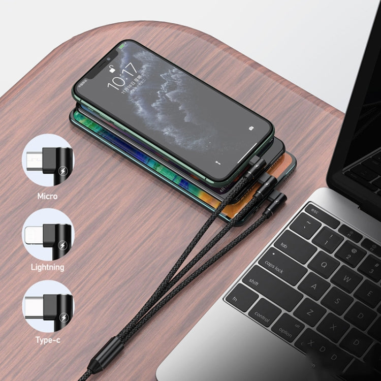 REMAX RC-167th 3イン1 2.1A USBから8ピン＋USB-C／Type-C＋Micro USBレンジシリーズエルボー充電ケーブル、ケーブル長さ：1m