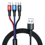 K061 1.2m 5A 3イン1 USBから8ピン＋USB-C／Type-C＋Micro USBラウンド高速充電データケーブル