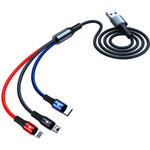 K061 1.2m 5A 3イン1 USBから8ピン＋USB-C／Type-C＋Micro USBラウンド高速充電データケーブル