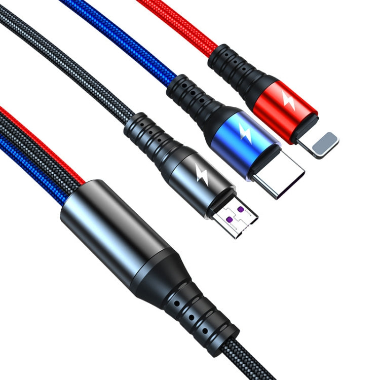 K061 1.2m 5A 3イン1 USBから8ピン＋USB-C／Type-C＋Micro USBラウンド高速充電データケーブル
