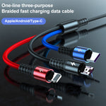 K061 1.2m 5A 3イン1 USBから8ピン＋USB-C／Type-C＋Micro USBラウンド高速充電データケーブル