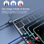 K061 1.2m 5A 3イン1 USBから8ピン＋USB-C／Type-C＋Micro USBラウンド高速充電データケーブル