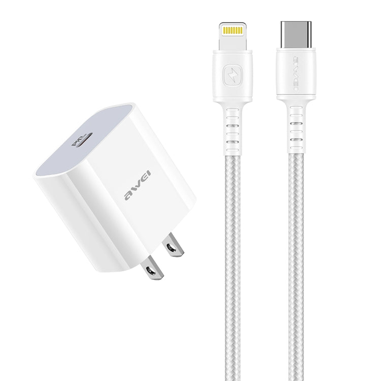 awei PD5 PD 20W 急速充電 トラベルチャージャー 電源アダプター Type-C / USB-C to 8ピンケーブル付き、USプラグ
