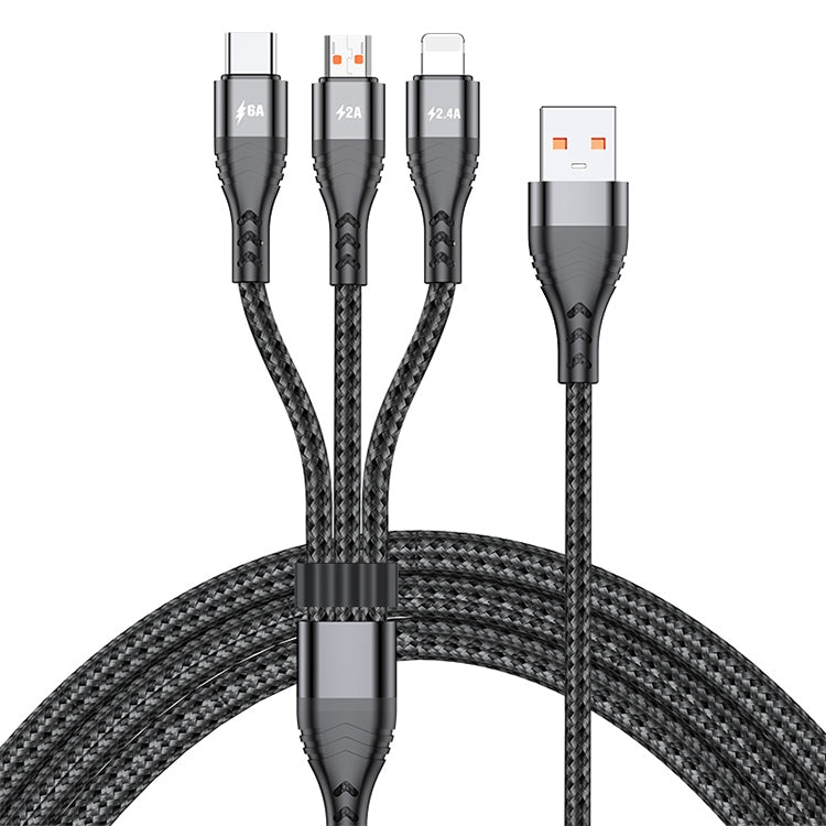 ADC-138 66W 3イン1 USBから8ピン＋Micro USB＋USB-C／Type-C高速充電編組データケーブル、ケーブル長さ：1.2m
