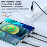 ADC-138 66W 3イン1 USBから8ピン＋Micro USB＋USB-C／Type-C高速充電編組データケーブル、ケーブル長さ：1.2m