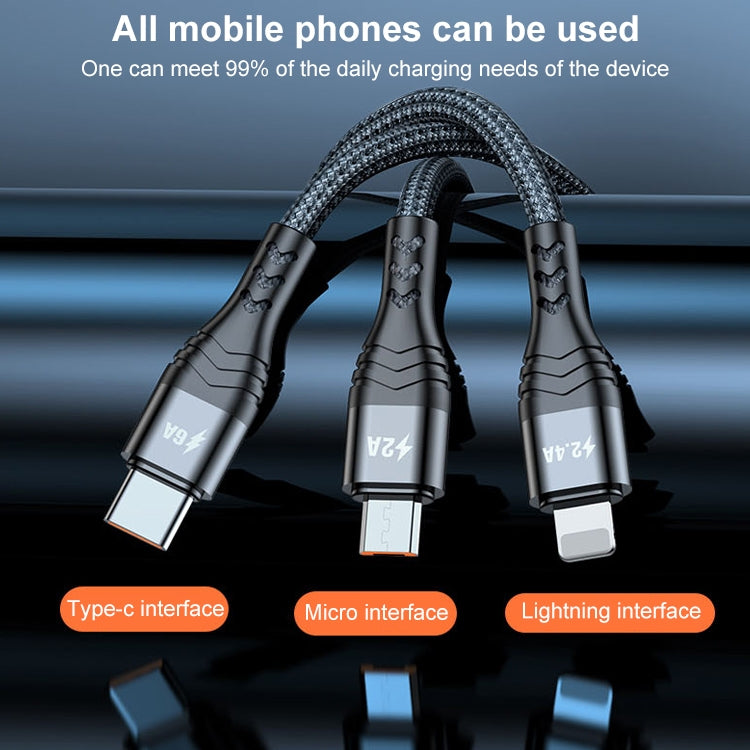 ADC-138 66W 3イン1 USBから8ピン＋Micro USB＋USB-C／Type-C高速充電編組データケーブル、ケーブル長さ：1.2m
