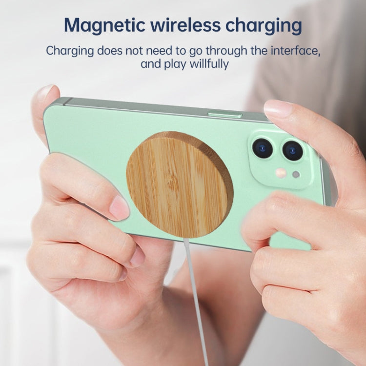 JYD01 15W Magsafe 丸型竹製マグネティックワイヤレス充電器