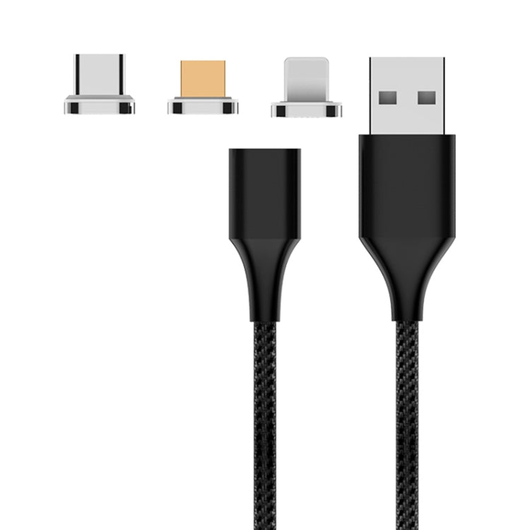 M11 3in1 3A USB to 8ピン + Micro USB + USB-C / Type-C ナイロン編みマグネットデータケーブル、ケーブル長さ：1m、8ピン + Micro USB + USB-C / Type-C