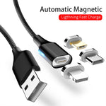 M11 3in1 5A USB to 8ピン + Micro USB + USB-C / Type-C ナイロン編みマグネットデータケーブル、ケーブル長さ：2m、8ピン + Micro USB + USB-C / Type-C